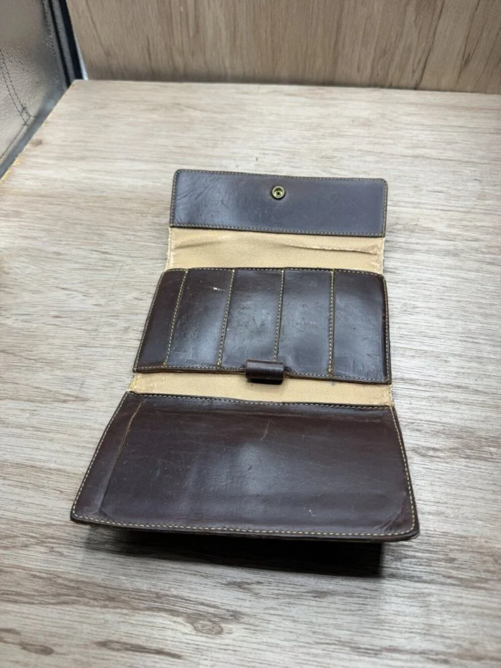 Vintage Eddie Bauer Leather Tri Fold Checkbook Wallet